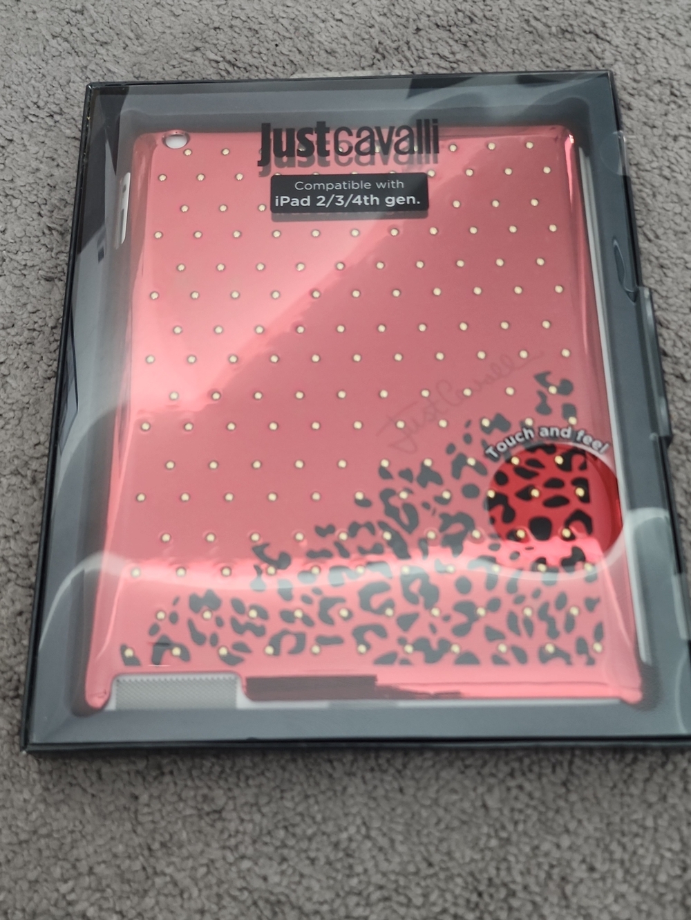 Just Cavalli Metallic Red Leopard-Accent iPad Case with Gold Studs
